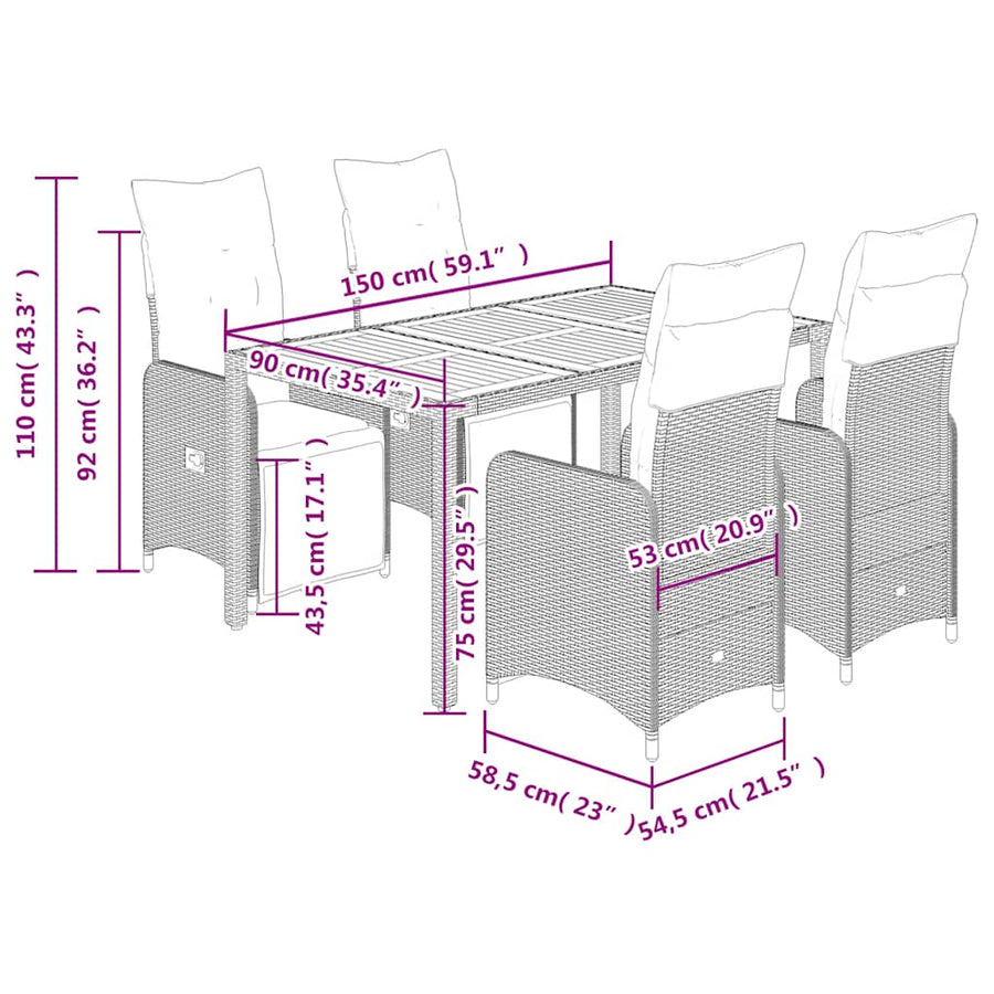 5-Delige Bistroset Met Kussens Poly Rattan Grijs 4