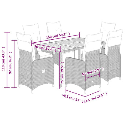 7-Delige Bistroset Met Kussens Poly Rattan Grijs 6