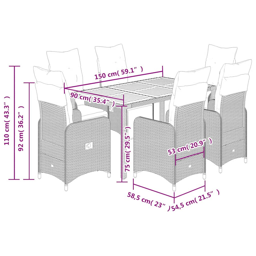 7-Delige Bistroset Met Kussens Poly Rattan Grijs 6