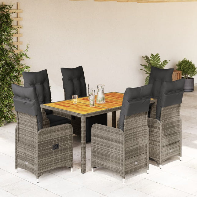 7-delige Bistroset met kussens poly rattan grijs