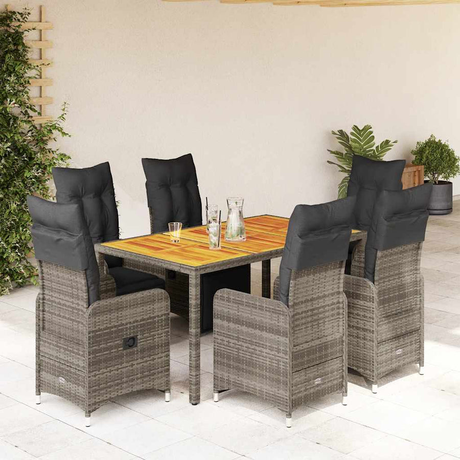 7-Delige Bistroset Met Kussens Poly Rattan Grijs 6