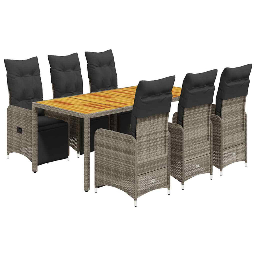 Bistroset Met Kussens Poly Rattan Grijs 7 190 x 90 x 75 cm Hout