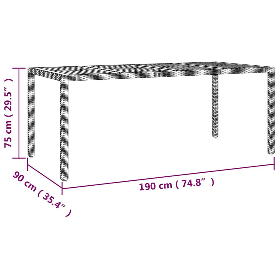 Bistroset Met Kussens Poly Rattan Grijs 7 190 x 90 x 75 cm Hout
