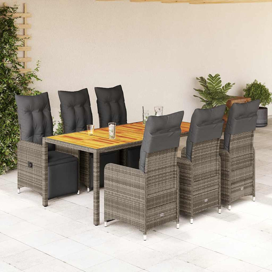 Bistroset Met Kussens Poly Rattan Grijs 7 190 x 90 x 75 cm Hout