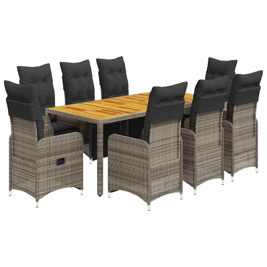 Bistroset Met Kussens Poly Rattan Grijs 9 190 x 90 x 75 cm Hout