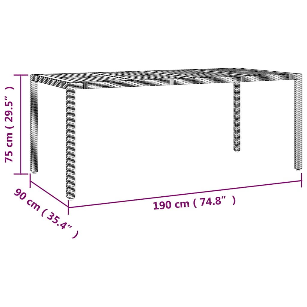 Bistroset Met Kussens Poly Rattan Grijs 9 190 x 90 x 75 cm Hout