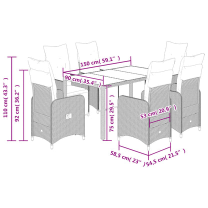 7-delige Bistroset met kussens poly rattan grijs