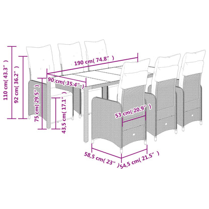 7-delige Bistroset met kussens poly rattan grijs