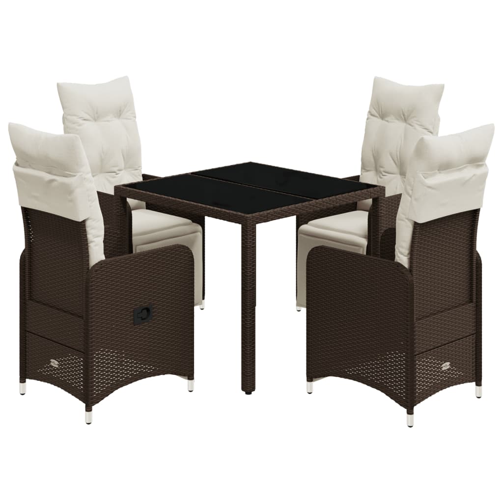 5-delige Bistroset met kussens poly rattan bruin
