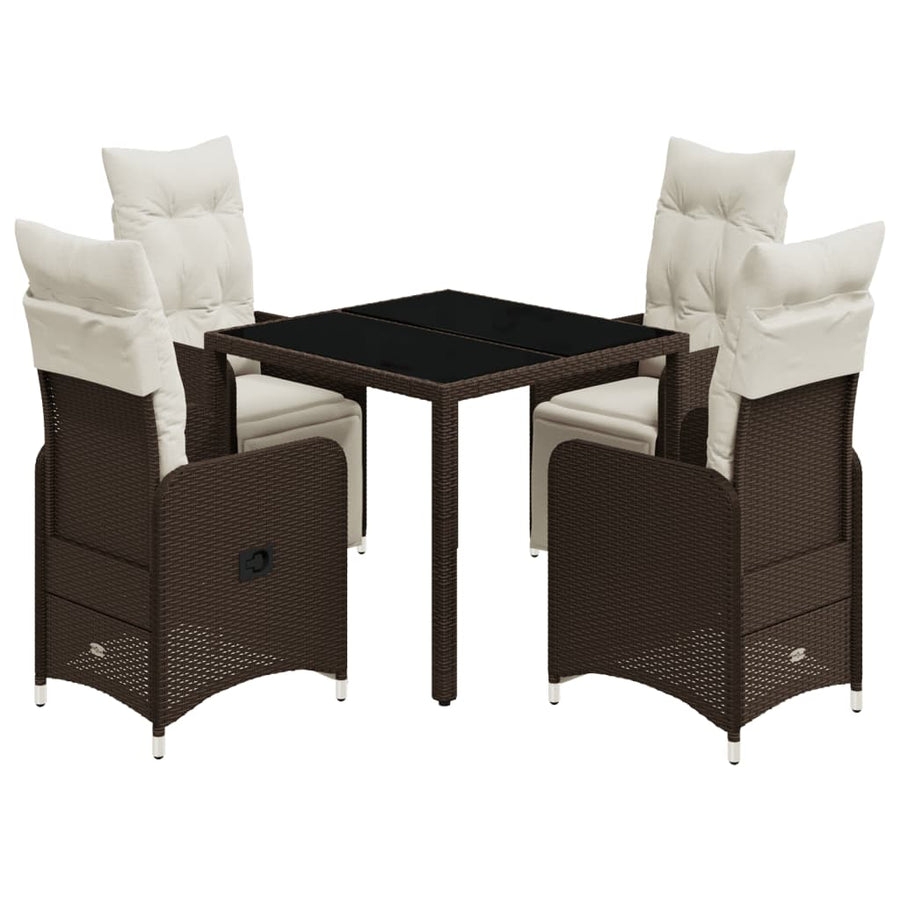 5-delige Bistroset met kussens poly rattan bruin