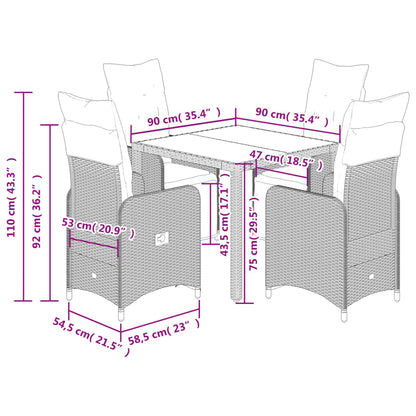 5-delige Bistroset met kussens poly rattan bruin