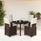 Bistroset poly rattan bruin 4 stoelen tafel