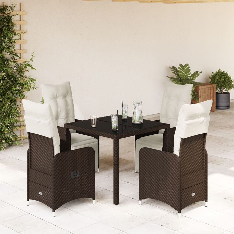 5-delige Bistroset met kussens poly rattan bruin