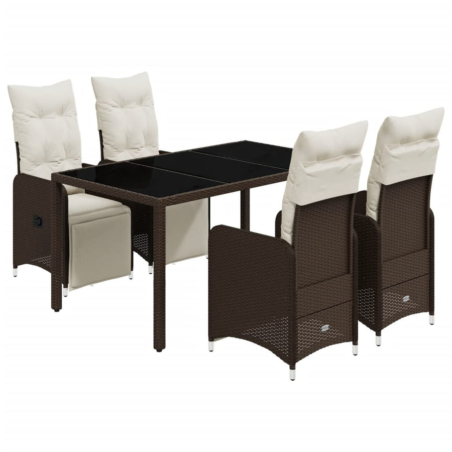 5-delige Bistroset met kussens poly rattan bruin
