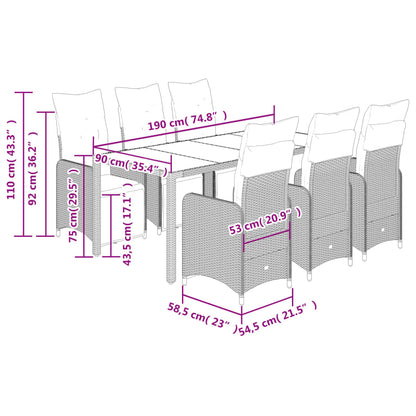 7-delige Bistroset met kussens poly rattan bruin