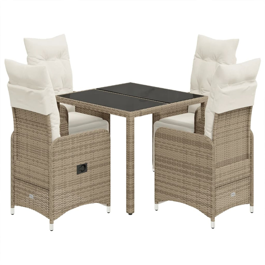 5-delige Bistroset met kussens poly rattan bruin