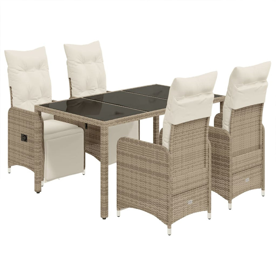 5-delige Bistroset met kussens poly rattan bruin