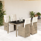 5-delige Bistroset met kussens poly rattan bruin