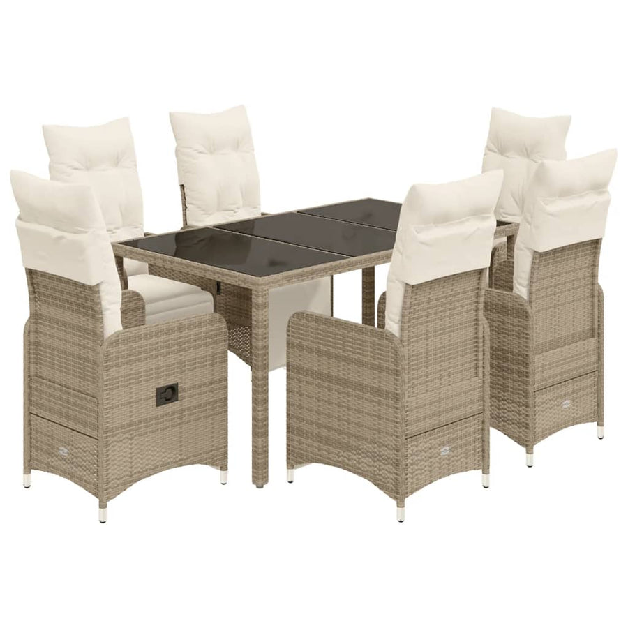 7-delige Bistroset met kussens poly rattan bruin