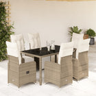 7-delige Bistroset met kussens poly rattan bruin