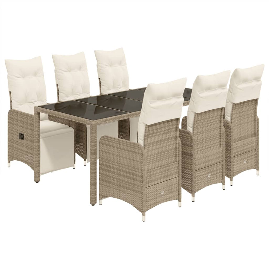 7-delige Bistroset met kussens poly rattan bruin