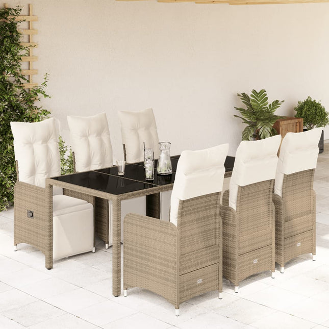 7-delige Bistroset met kussens poly rattan bruin