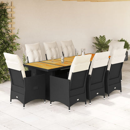 9-Delige Bistroset Met Kussens Poly Rattan Zwart 8