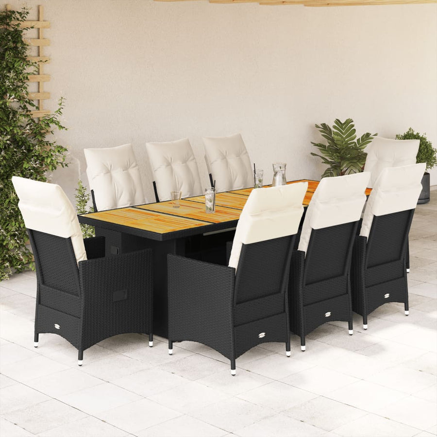 9-Delige Bistroset Met Kussens Poly Rattan Zwart 8