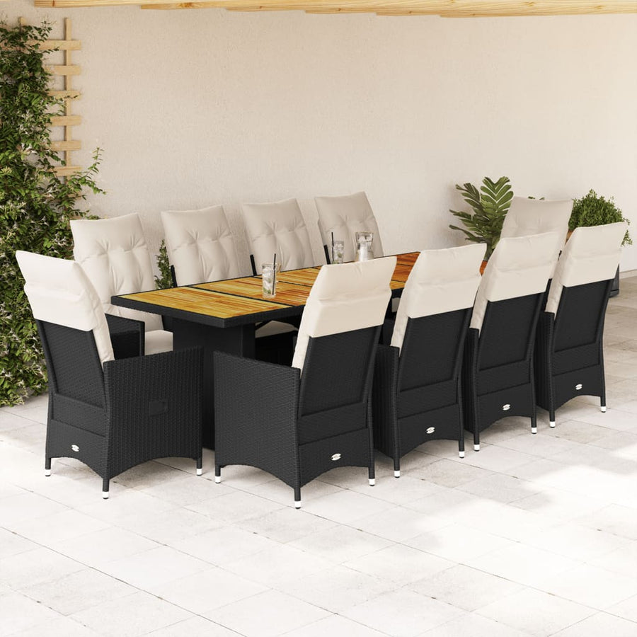 11-Delige Bistroset Met Kussens Poly Rattan Zwart 10