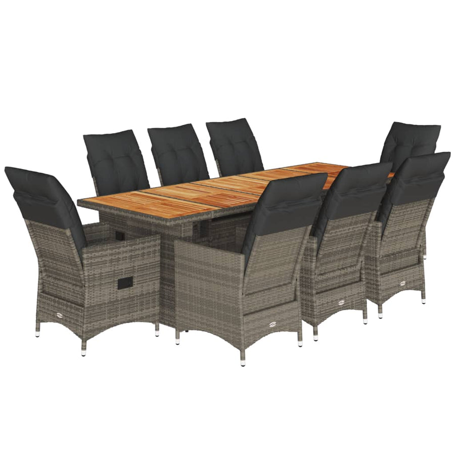 9-Delige Bistroset Met Kussens Poly Rattan Grijs 8