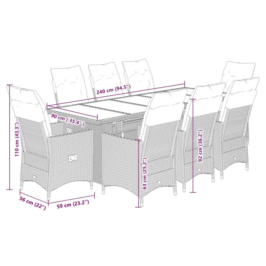 9-Delige Bistroset Met Kussens Poly Rattan Grijs 8