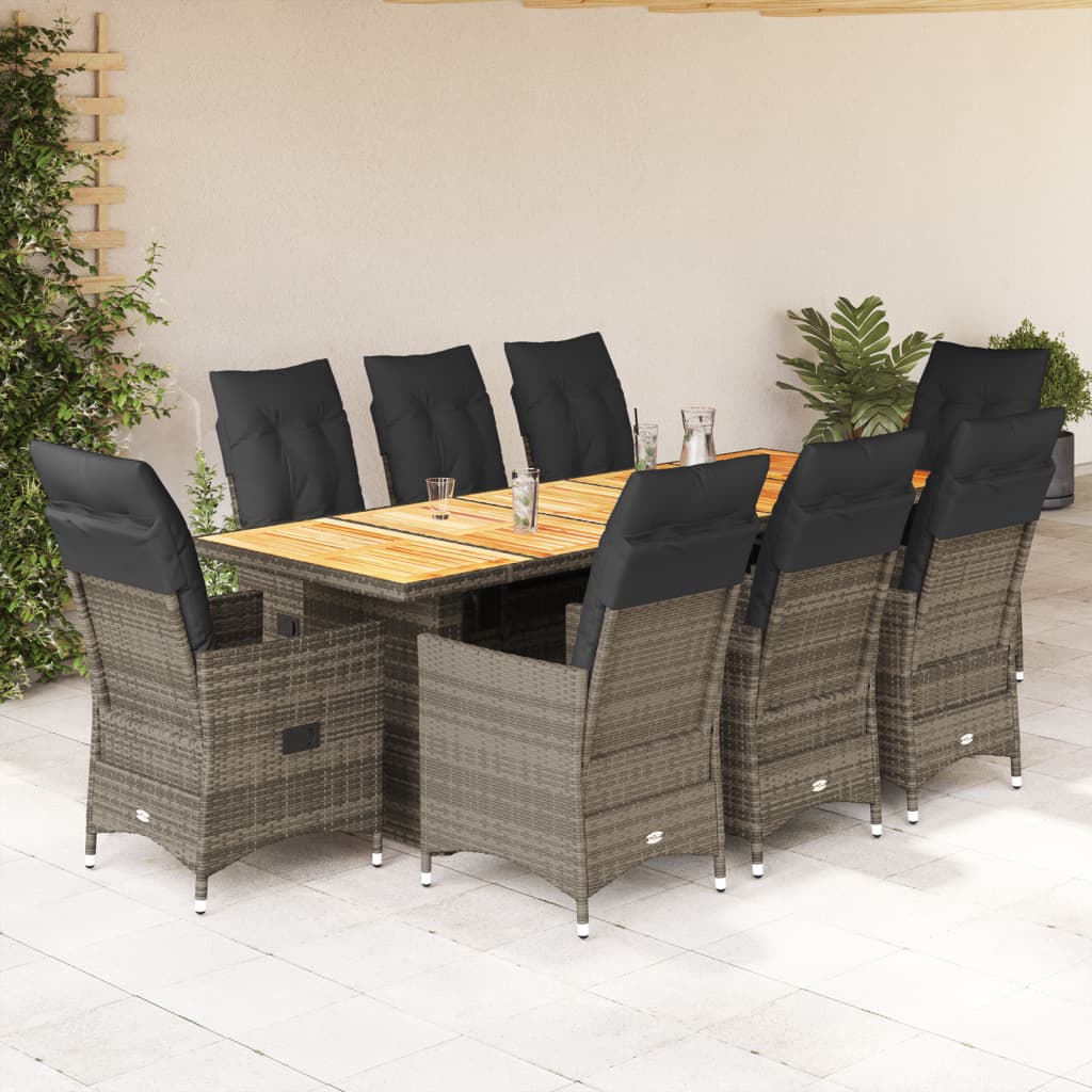 9-Delige Bistroset Met Kussens Poly Rattan Grijs 8