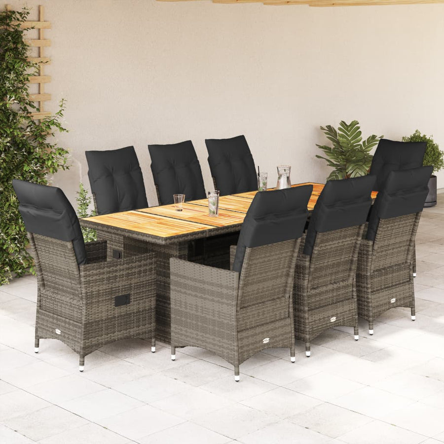 9-Delige Bistroset Met Kussens Poly Rattan Grijs 8