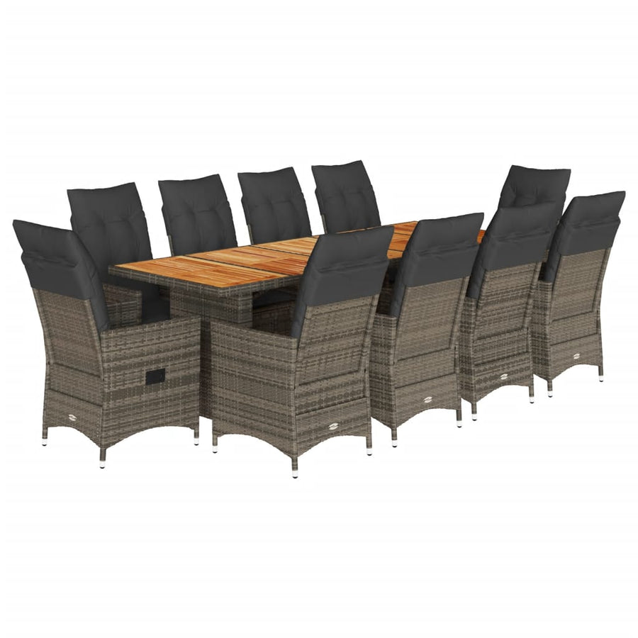 11-Delige Bistroset Met Kussens Poly Rattan Grijs 10