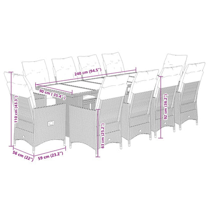 11-Delige Bistroset Met Kussens Poly Rattan Grijs 10