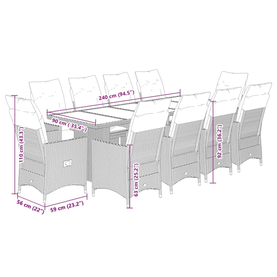 11-Delige Bistroset Met Kussens Poly Rattan Grijs 10