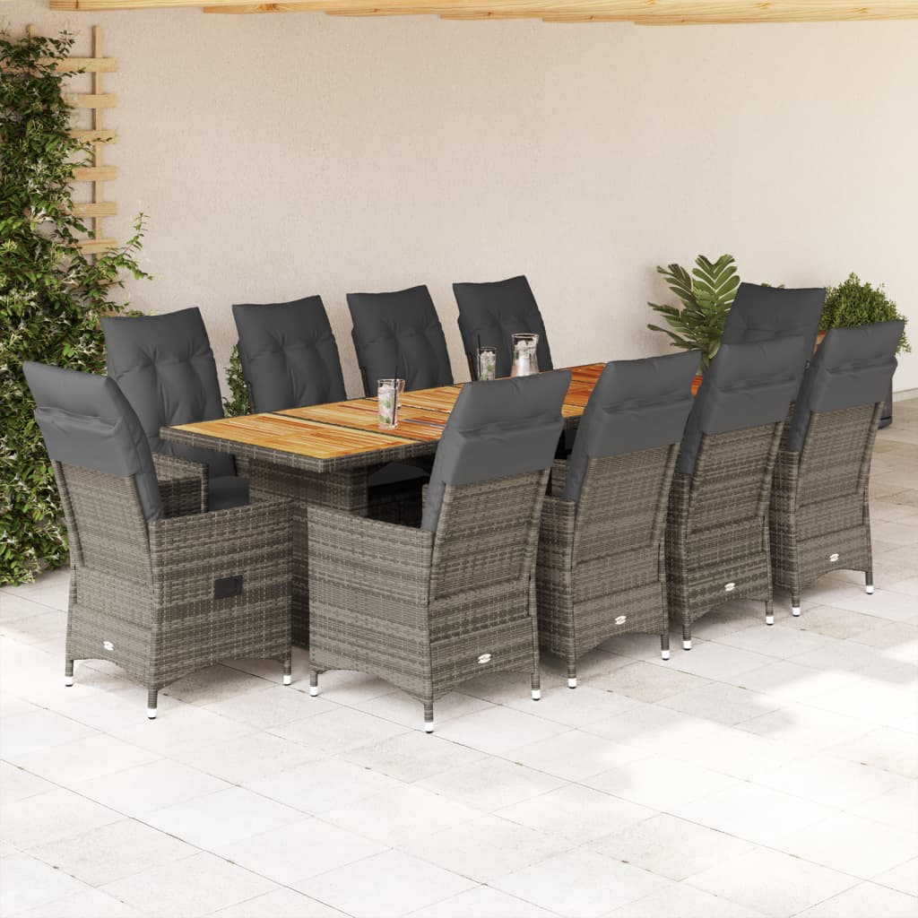 11-Delige Bistroset Met Kussens Poly Rattan Grijs 10