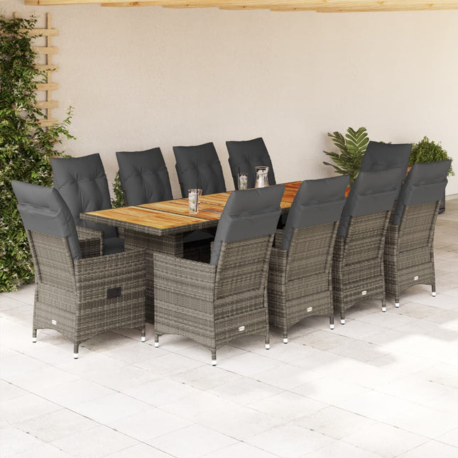 11-delige Bistroset met kussens poly rattan grijs