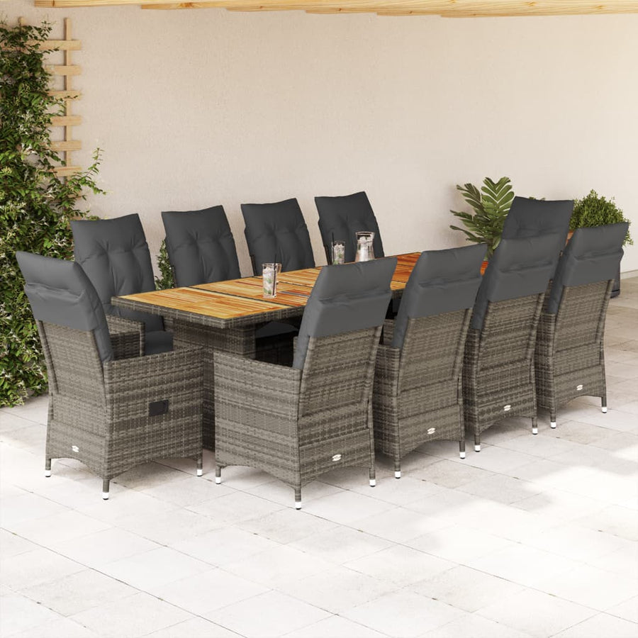 11-Delige Bistroset Met Kussens Poly Rattan Grijs 10
