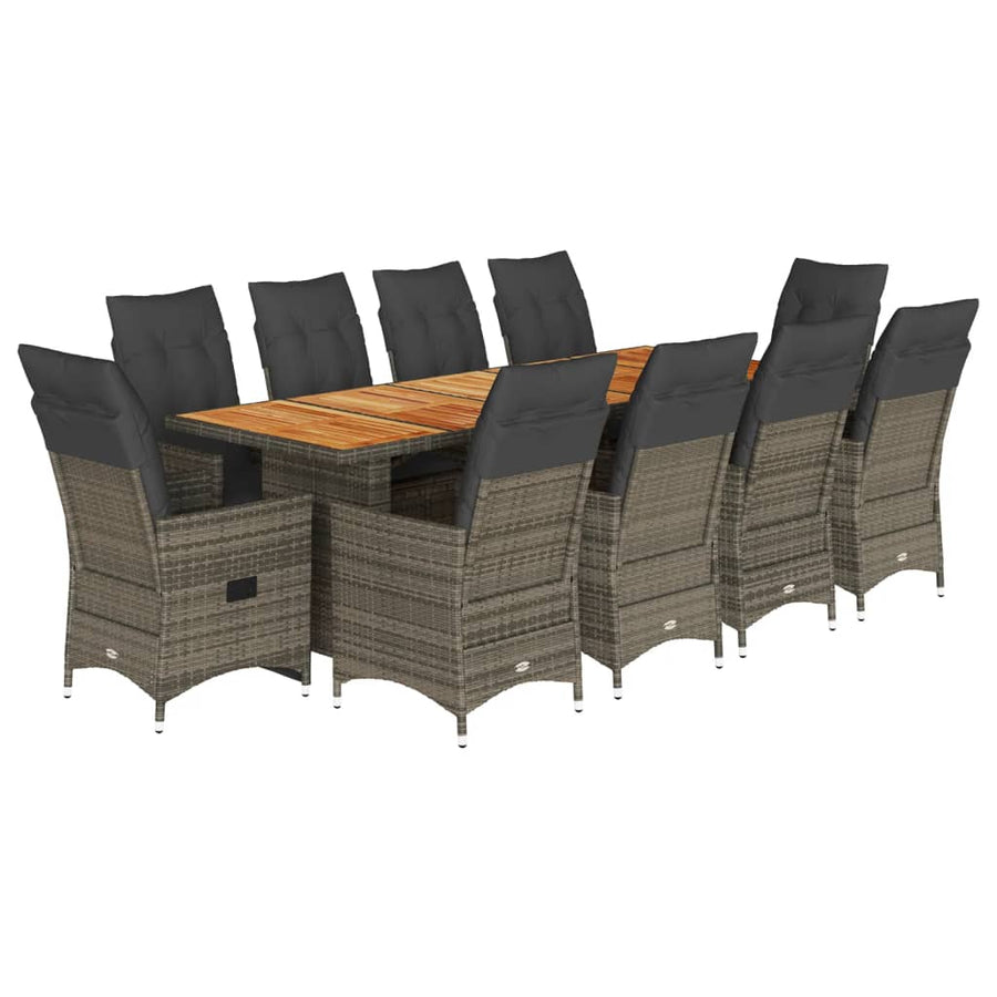 11-Delige Bistroset Met Kussens Poly Rattan Grijs 10