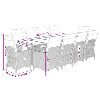11-Delige Bistroset Met Kussens Poly Rattan Grijs 10