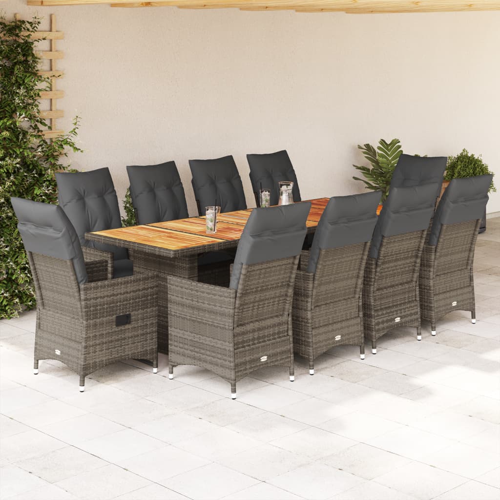 11-Delige Bistroset Met Kussens Poly Rattan Grijs 10