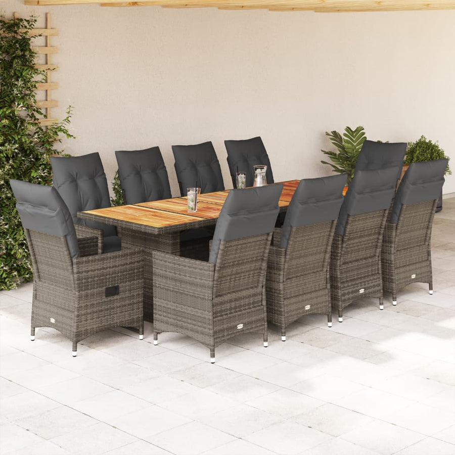 11-Delige Bistroset Met Kussens Poly Rattan Grijs 10