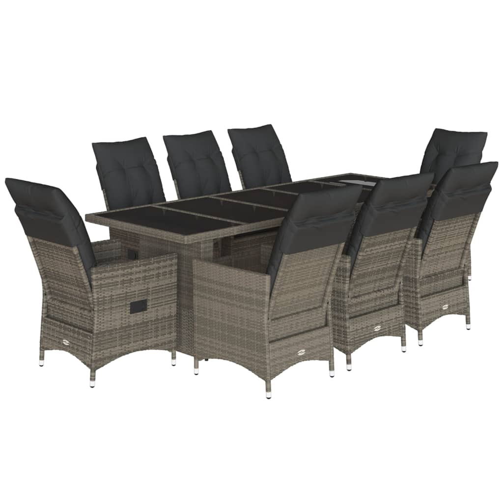 9-delige Bistroset met kussens poly rattan grijs