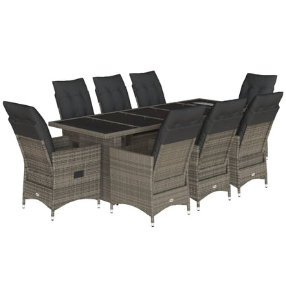 9-delige Bistroset met kussens poly rattan grijs