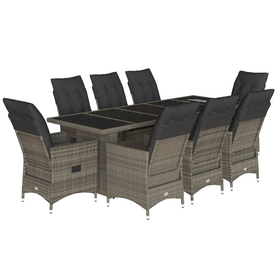 9-delige Bistroset met kussens poly rattan grijs
