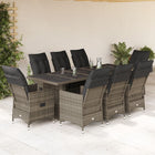 9-piece Bistro Set with Cushions Poly Rattan Grey