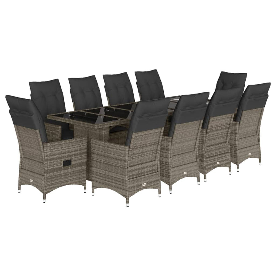 11-delige Bistroset met kussens poly rattan grijs