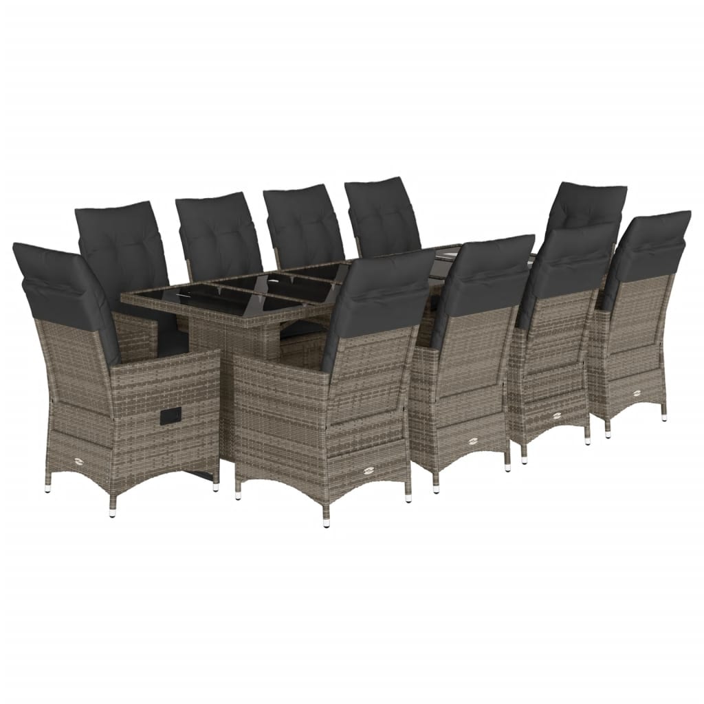 11-delige Bistroset met kussens poly rattan grijs