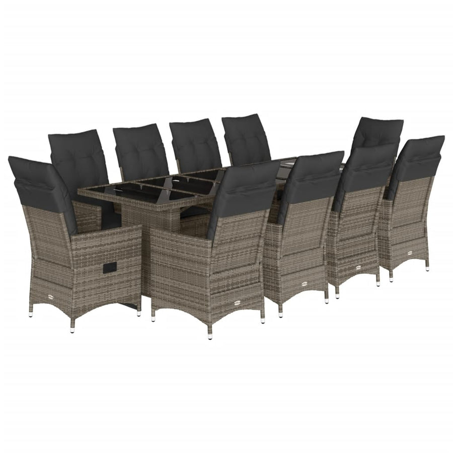 11-delige Bistroset met kussens poly rattan grijs